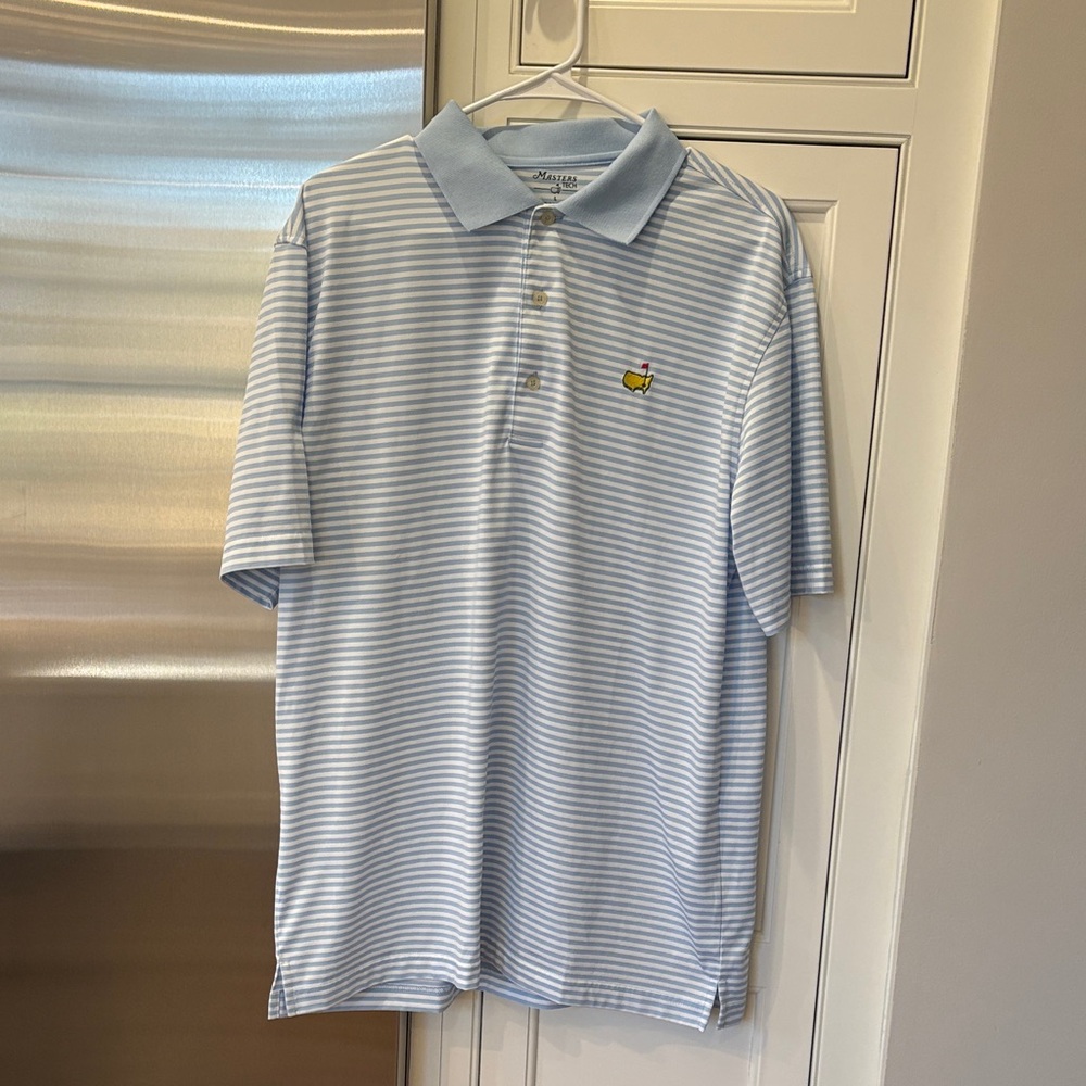 Masters Tech blue and white striped golf shirt-large